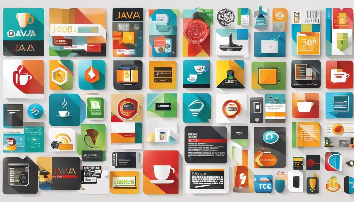 A collage of computer-related icons illustrating the significance of Java in the tech world