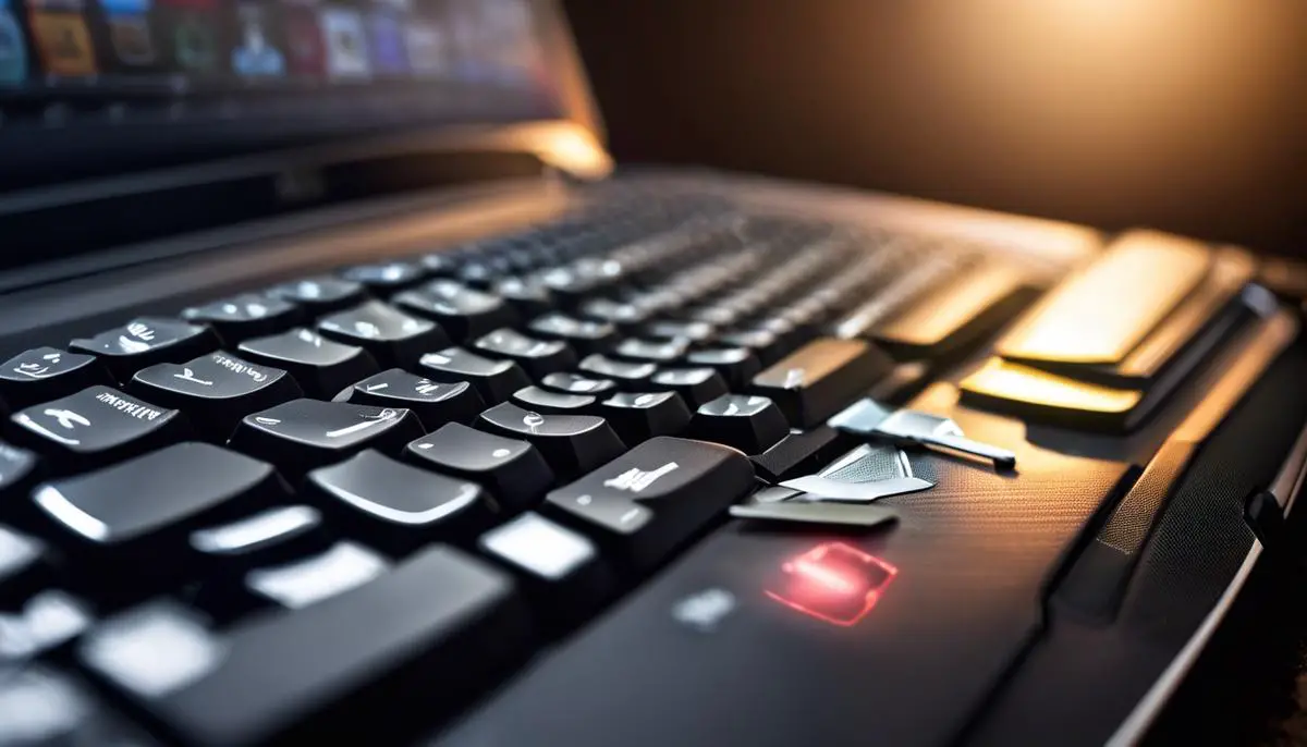 Image of a laptop keyboard with damaged keys