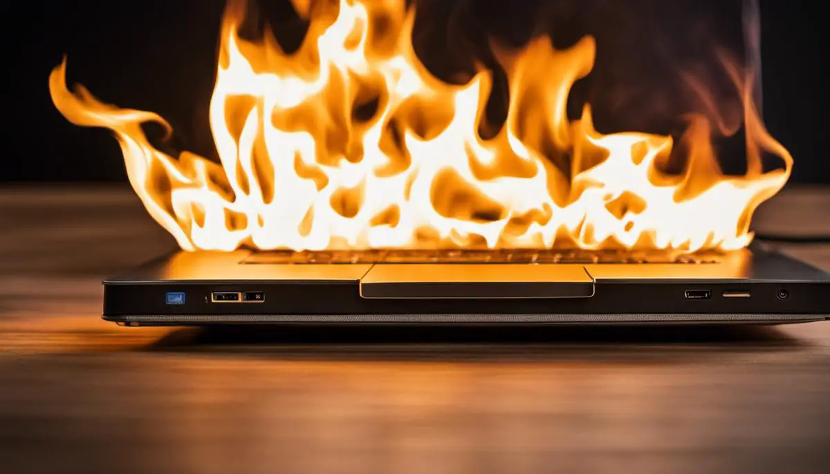A laptop on fire, representing the need to streamline applications for elevated laptop performance