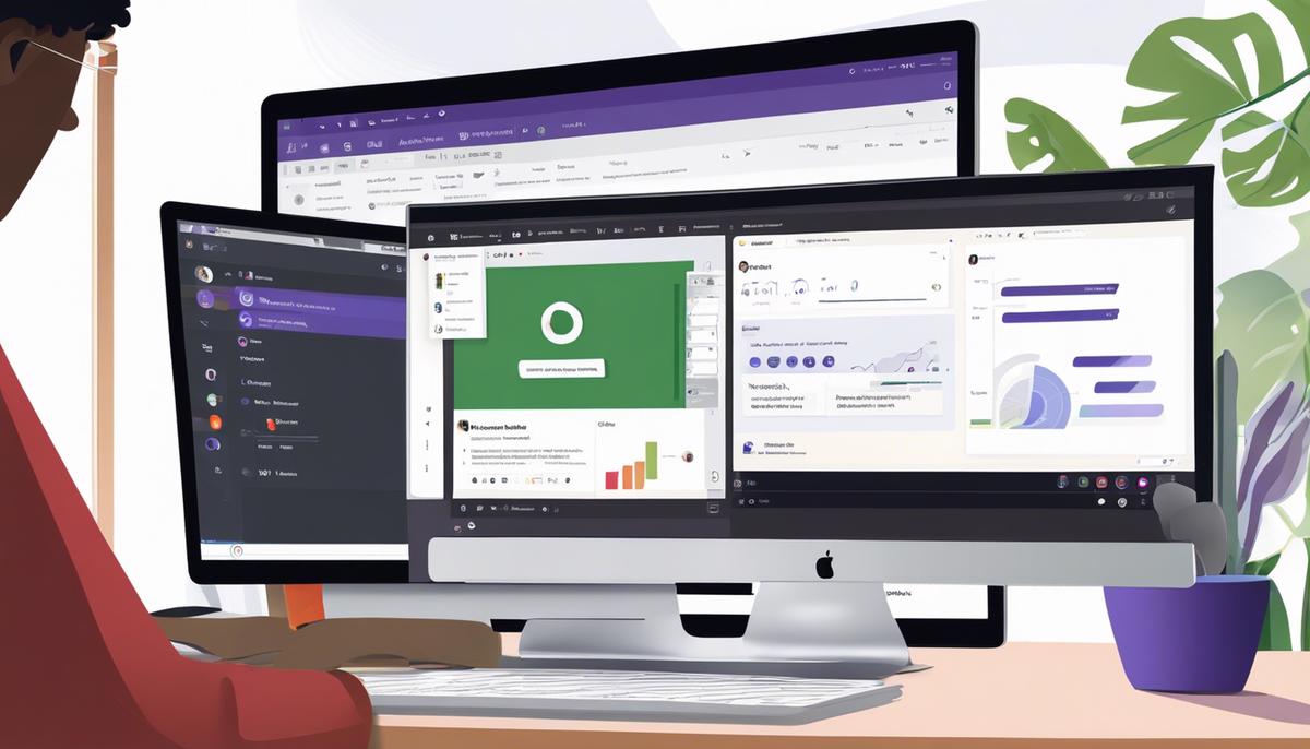 Illustration of someone using Microsoft Teams' recording feature on a laptop screen