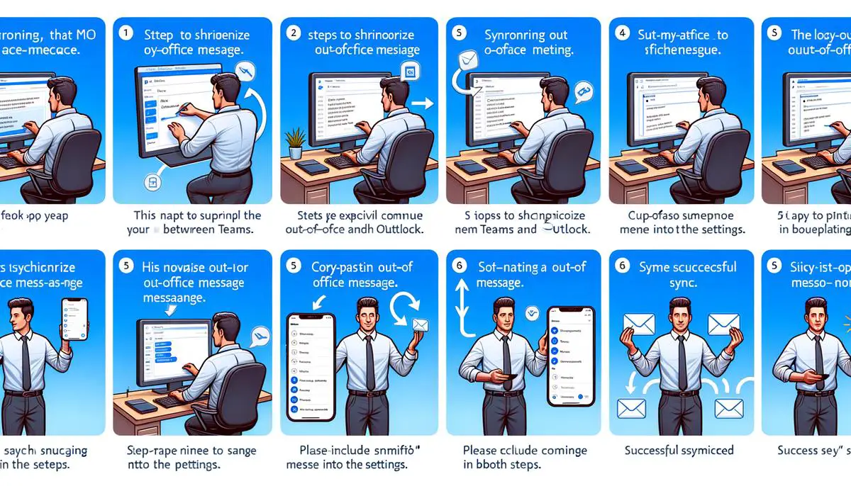 Image illustrating steps to sync out-of-office messages between Teams and Outlook