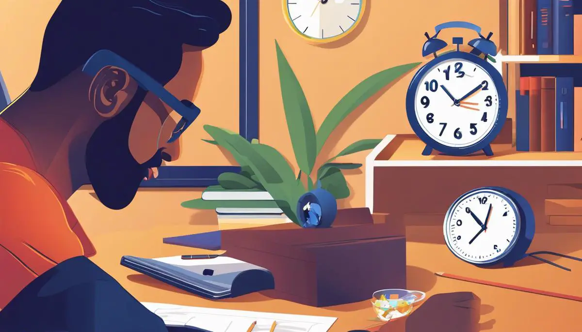 Illustration of a person adjusting a clock to depict time zone configuration in Microsoft Teams for seamless scheduling