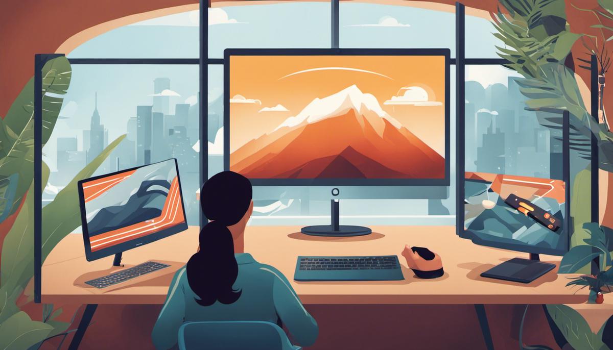 Illustration of a person using a VPN while their ISP watches from the background.