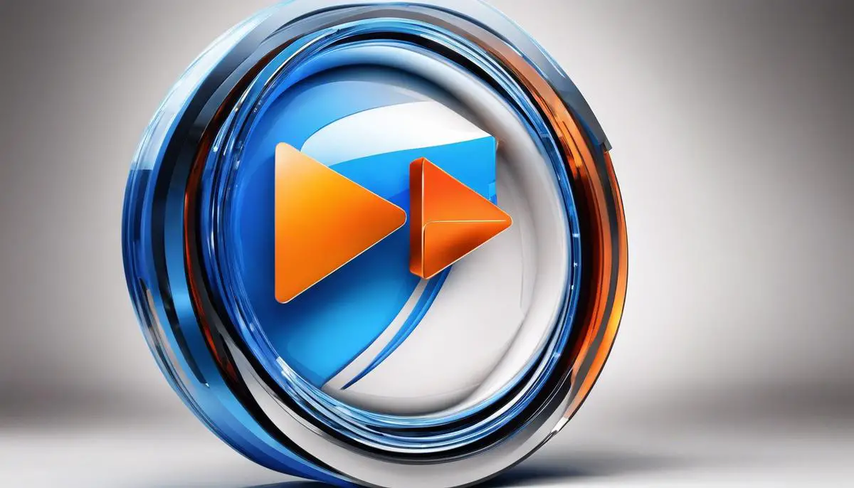 Image of Windows Media Player logo, depicting a blue and orange play button on a white background