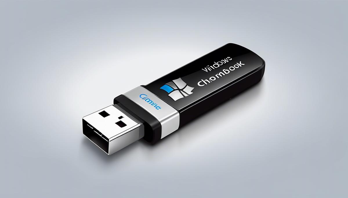 Image showing a USB drive and a Windows logo, representing the process of creating a bootable Windows USB from a Chromebook