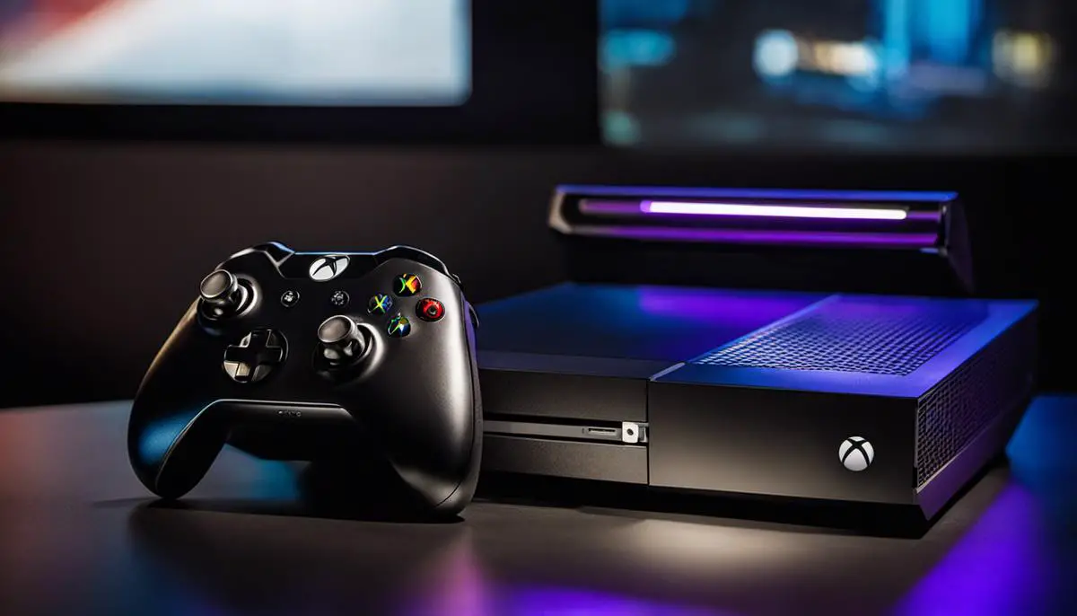 Image of an Xbox One console and controller on a black background